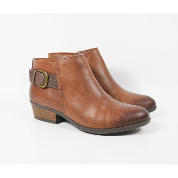 Clarks Collection Addiy Kara Brown Leather Block Heel Bootie Boots Sz 6.5M - Picture 2 of 7